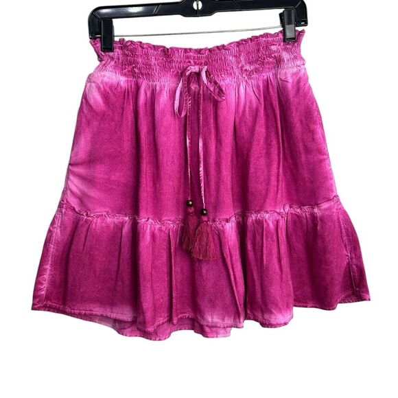 Pilcro Dresses & Skirts - Antropologie Pilcro Mini Skirt Size XS Pink Tiered Giulia Tie Tassel Boho NEW